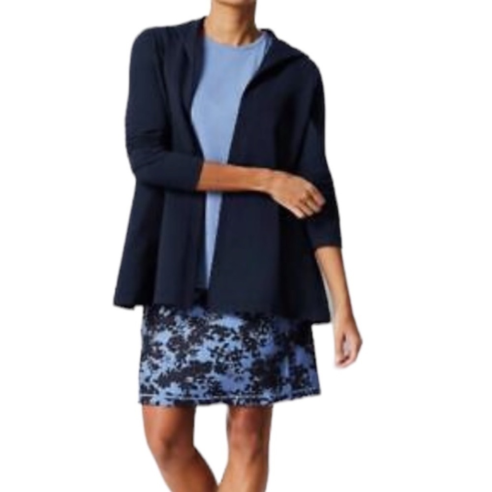 J.jill Women’s Navy Blue Fit Elevate Terry Hooded Open Front Cardigan Size Large